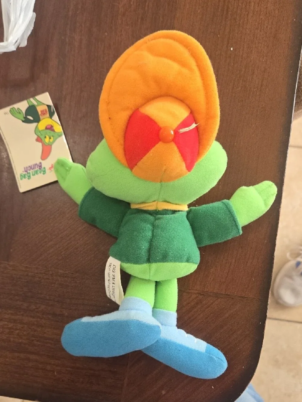 Plush Frog Toy in Green and Yellow with Orange Cap